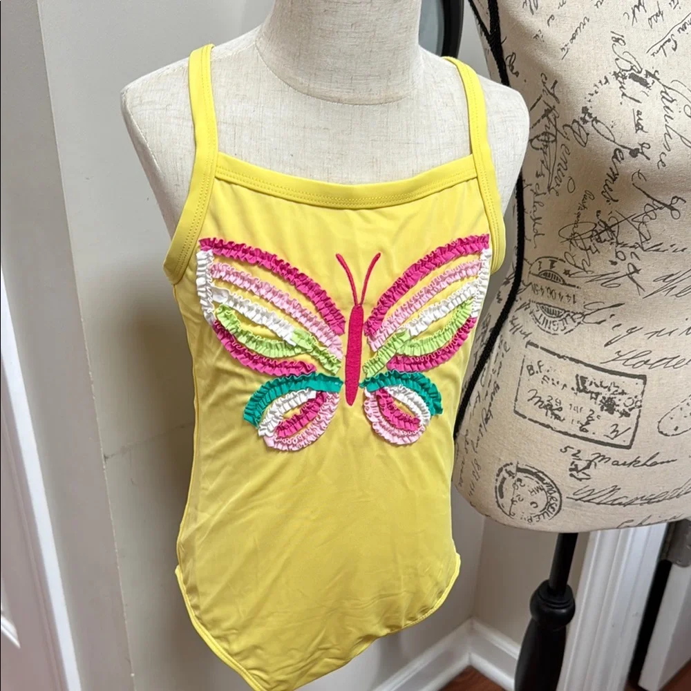 🩱Gymboree Girls Yellow Butterfly Kids Swimsuit One-Piece Bathing Suit Swim